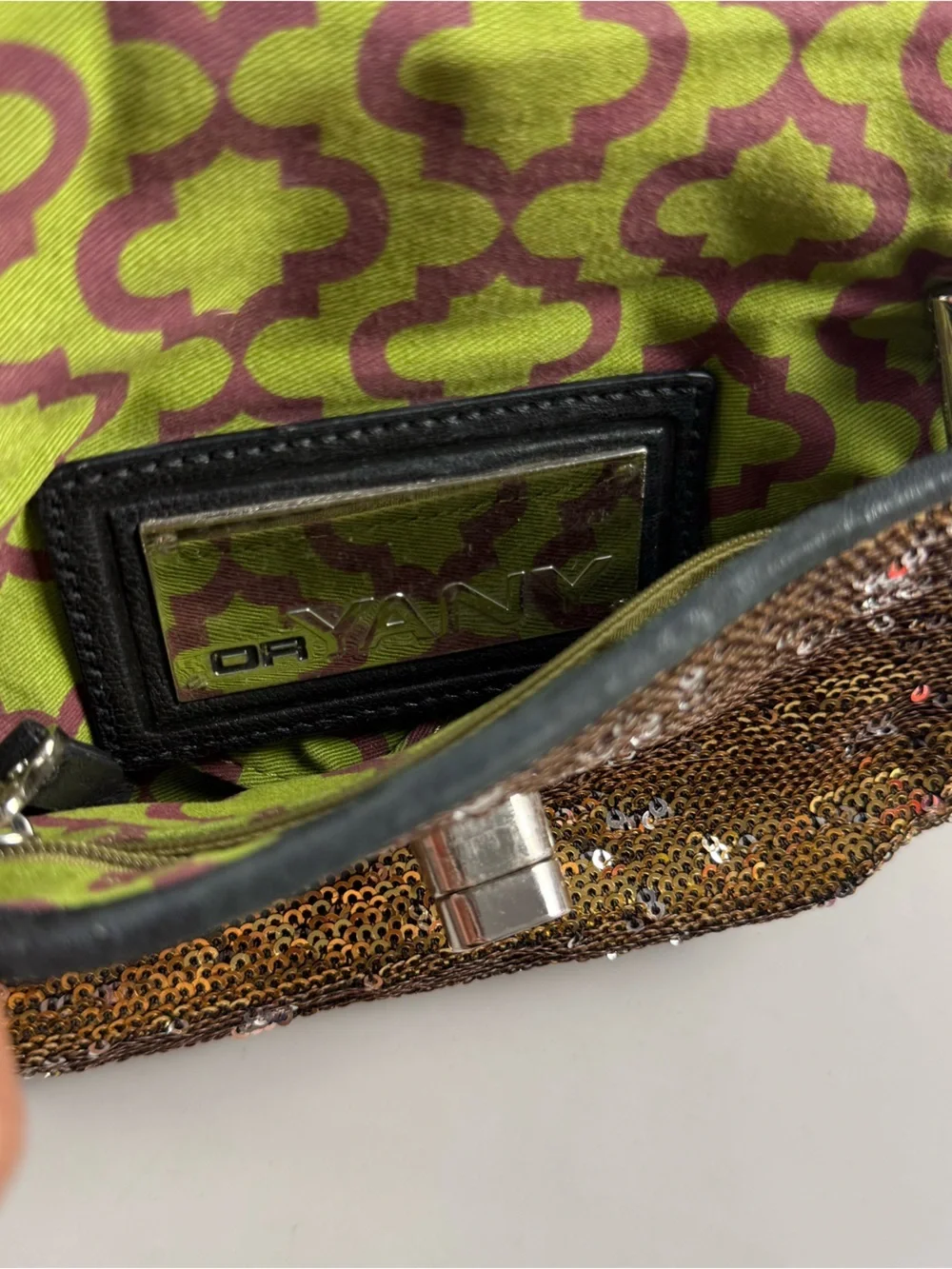 Oryany Bronze Sequin Mini Crossbody Bag Chain Strap Party Disco Clutch Y2K